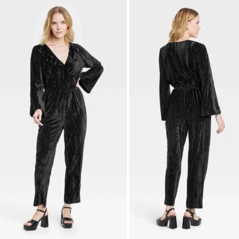 A New Day Elegant Black Velvet Jumpsuit Romper